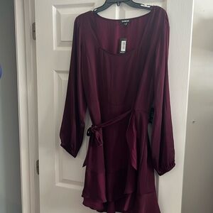 Faux Wrap Dress Maroon Long Sleeve Size XL